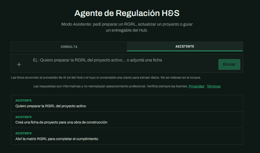 Agente HyS en modos Consulta y Asistente, con sugerencias para preparar un RGRL